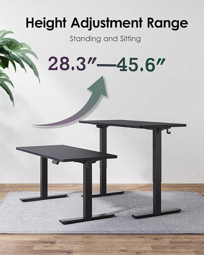 TIQLAB Standing Desk 55 x 24 inch, Electric Height Adjustable with Splice Board, Stand Up Desk, Sit Stand Desk Computer Desk for Home Office, Black Frame/Black Top