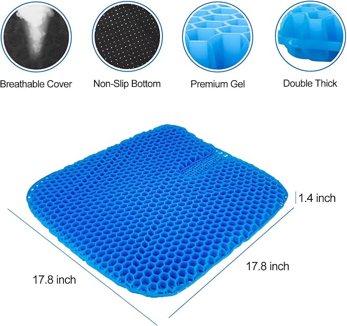 Large Gel Seat Cushion for Long Sitting With Non-Slip Cover,Soft & Breathable,Chair Cushion,Car seat Cushion,Office seat Cushion,Seat Cushion for Desk Chair,Wheelchair Cushion (Blue, Large Size)