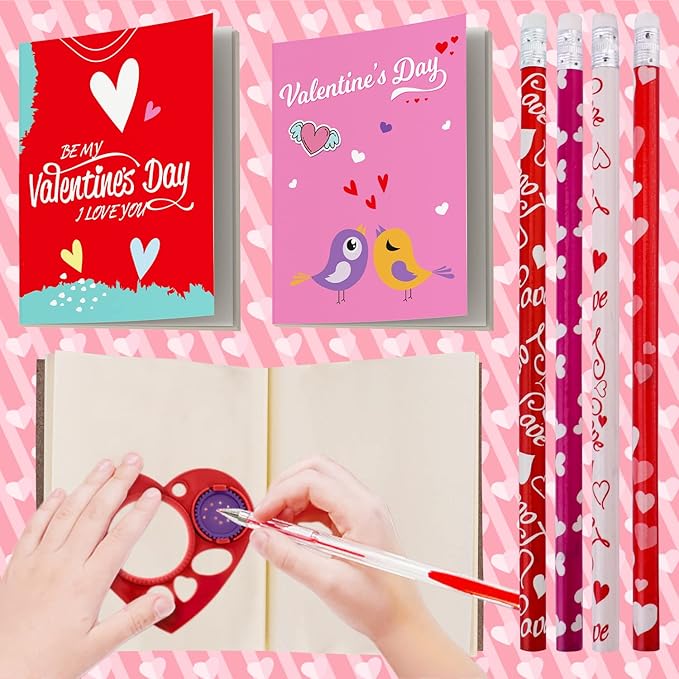 782Pcs Valentine's Day Party Favors Supplies, Heart Glasses Bracelets Stickers Stamper Sticky Hands Tattoo Cards Bulk for Gift Exchange, Photo Props Kids Birthday School Classroom Rewards Prizes
