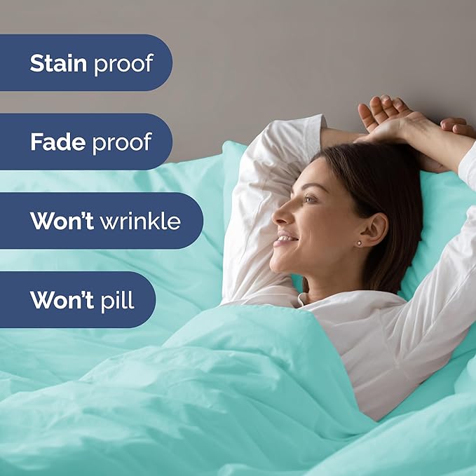 Duvet Cover King Size Set - Extra Soft King Size Duvet Cover 104 x 90 with 2 Pillow Shams - Hotel Luxury, Easy Care and Fade Free w/Zipper Closures & Ties - Comfy Breathable Bedding Set (Spa Blue)