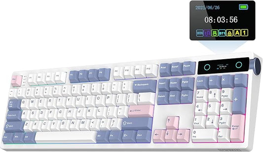 EPOMAKER TH108 PRO Full Size Mechanical Keyboard with Screen & Knob, Wireless Gaming Keyboard with 10000mAh, Creamy Gasket, Hot Swap, Custom Driver, RGB Backlight (White, Creamy Jade)