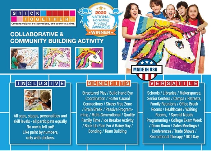 Huge Mosaic Puzzle Poster Kits | Group Project | No Mess Paint by Sticker | Stay at Home Activity | Classroom | One Sticker at a Time! | Large Unicorn | Learning Fun | 40” X 36” Giant Poster