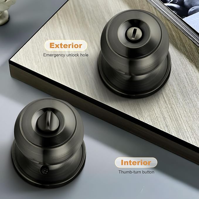 Probrico Satin Gunmetal Door Knobs for Bedroom Bathroom, Interior Door Knob with Round Ball, Grey Privacy Door Knob, 6 Pack