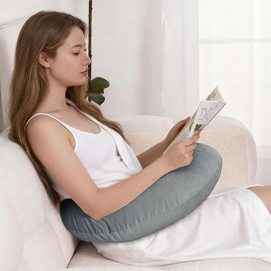 XWZO Reading Pillow for Gaming, Crocheting or Playing with Strong Arm Support, Gaming Pillow for Arm Rest When Sitting in Bed & Sofa, Lap Pillow Swen with Tiebacks and Side Pocket, Grey