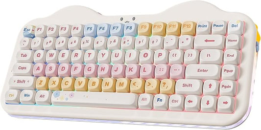 YUNZII C75 Wireless Mechanical Keyboard,75% Layout, Hot-Swappable NKRO,BT5.0/2.4G/USB-C Mode,Dye-Sub PBT MOA Keycaps,RGB Gasket Mount,Cute Cake Design for Mac/Win/Gaming (Beige, Candy Switch)