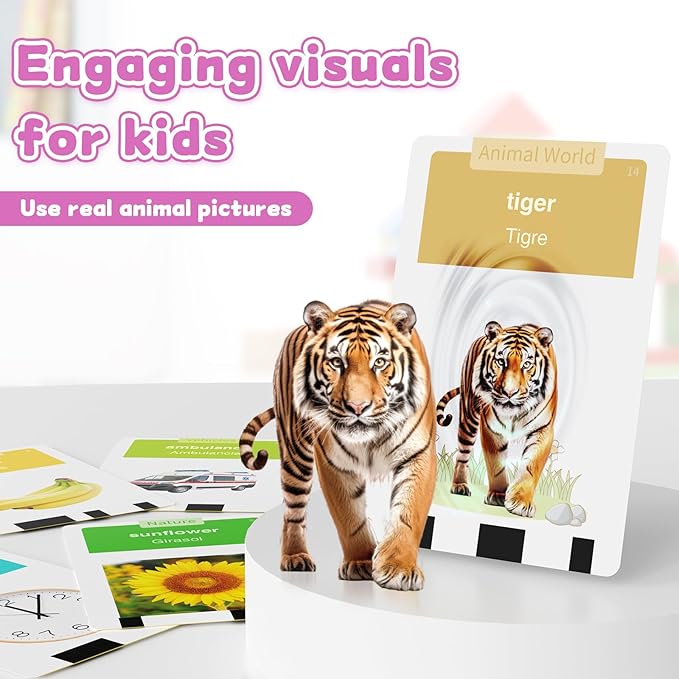 Toddlers Bilingual Spanish & English Talking Flash Cards with 288 Sight Words, Speech Therapy Toys for 3 4 5 6 Years Old Boys and Girls, Learning Educational Kids Gifts (Pink)