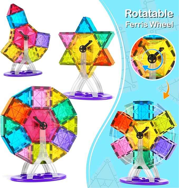 Jasonwell Magnetic Tiles Building Blocks Set for Boys Girls Preschool Educational Magnet Construction Kit Stacking STEM Toys Christmas Birthday Gifts for Kids Toddlers 3 4 5 6 7 8 9 10 + Year Old