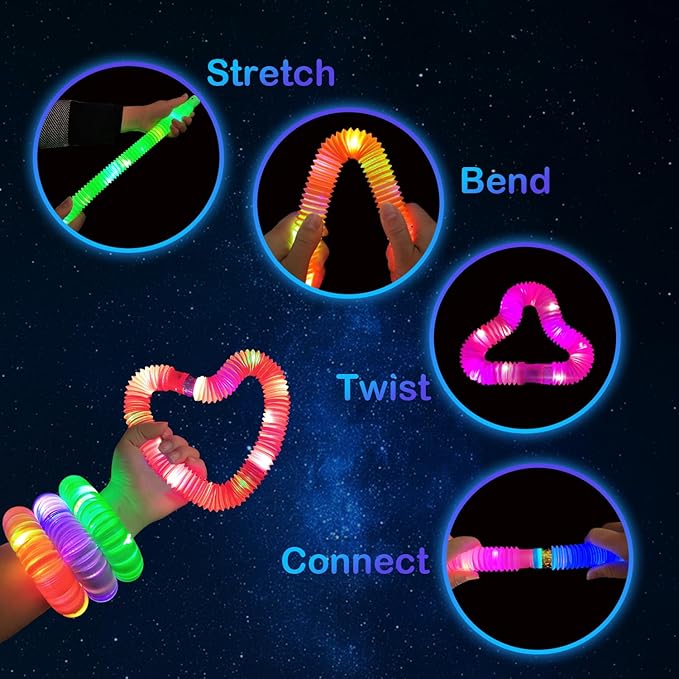 Glow in the Dark Party Favors Supplies for Kids 24 PCS, Valentines Glow Sticks & Neon Glasses for Toddlers, LED Light Up Bracelets Necklace Glasses Accessories Decorations for Birthday Wedding Dance