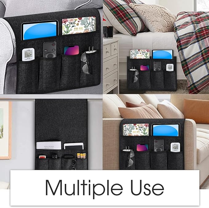 Joywell Remote Caddy Couch Remote Control Holder for Recliner Sofa Armrest Organizer Non Slip Arm Chair Caddie with 6 Pocket Storage for Magazine, Tablet, Phone, iPad, Black