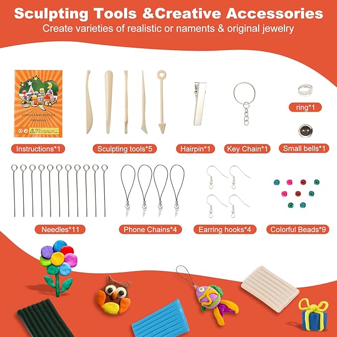 CiaraQ Polymer Clay Starter kit, Oven Bake Modeling Clay with Sculpting Tools, 28 Colors,1.7 lb