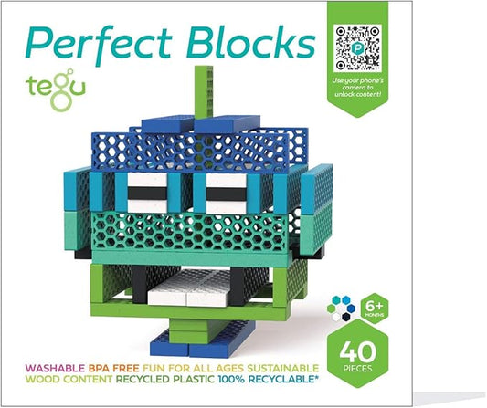 Tegu 40 Piece Perfect Blocks Building Set Green & Blue (Amazon Exclusive)