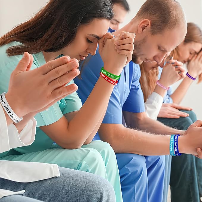 JUNEBRUSHS 42pcs Jesus Loves You Silicone Bracelets Bulk Colorful Christian Jesus Rubber Wristbands for Men Women Party Favors Gifts Supplies