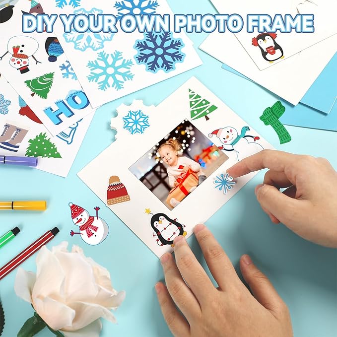 30 Pack Winter Craft for Kids Winter Picture Frame with Easel DIY Holiday SnowFlake Christmas Paper Art Crafts Kit with Stand Cardboard Photo Frames Bulks Game Acticvity for Kindergarten Preschool Kid