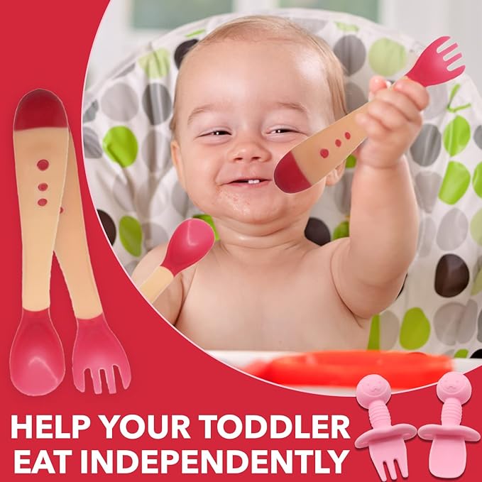 4 piece set of silicone spoon/fork and heat sensitive Baby Utensils Self Feeding Chewable Toddler Training