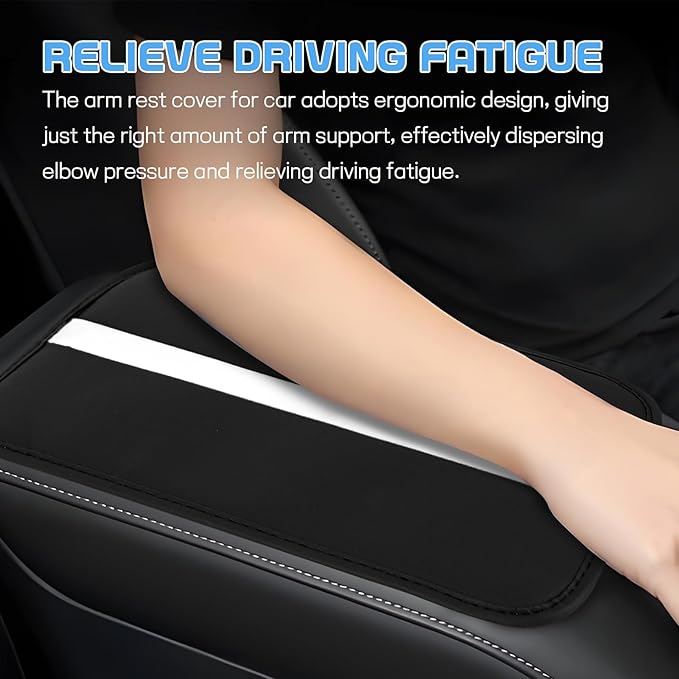wuyaoyao Car Center Console Cover, 12.6"×7.87" PU Leather Armrest Cover for Cars, Stylish Auto Armrest Cushion Pad, Waterproof Vehicle Arm Rest Protector, Interior Car Accessories (Black+White)