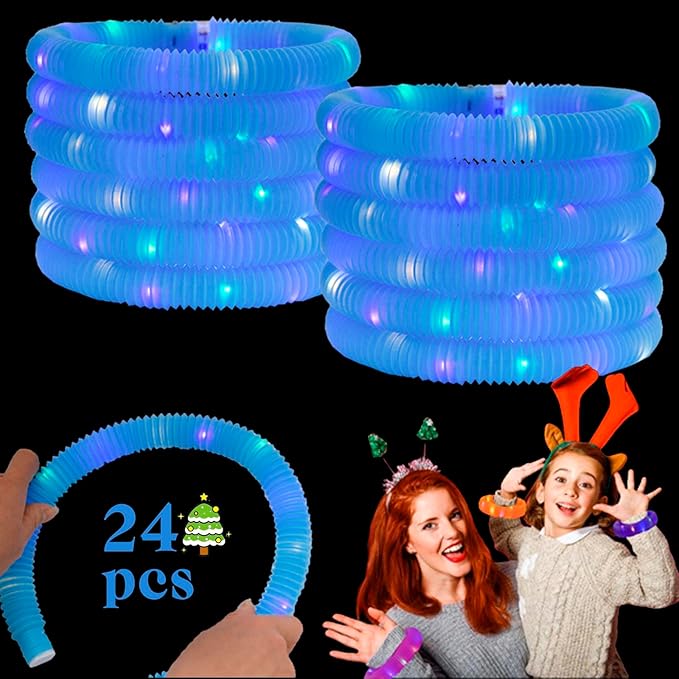Light Up Glow Necklaces Bracelets Party Favors Accessories for Toddlers, Glow Sticks Pop Tubes for kids, Glow Birthday Camping Wedding Party Supplies Decorations for Boys Girls (Blue 24 pack)