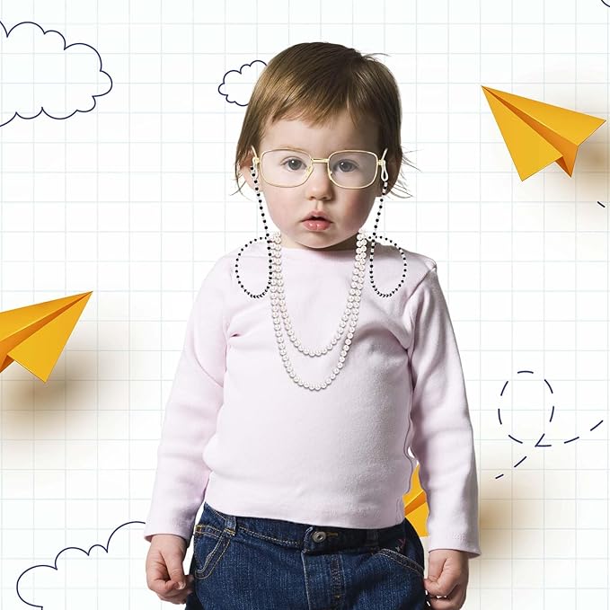 Kavoc 4Pcs Old Lady Costume Accessories Granny Grandma Dress up Eyeglasses Beaded Chain Faux Pearl Bead Necklace and Bracelet