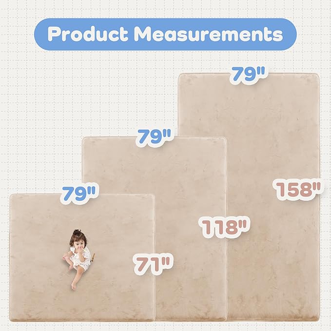 1.3" Thick Baby Floor Play Mat 79x158, Basic Padded Foam Mat for Tummy Time Crawling, Non Slip Cushioned for Babies Toddlers Infants Kids (Beige)