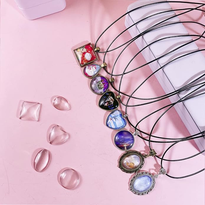 Bezel Pendant Trays Gold and Sliver, Rhinestone Bezel Pendants Trays for DIY Jewelry Craft Making, Picture Necklace Pendant Trays with Clear Glass Cabochons and Chains