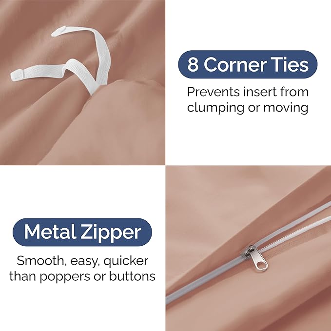 CGK Unlimited Duvet Cover Queen Size Set - Extra Soft Queen Size Duvet Cover 90 x 90 with 2 Pillow Shams - Hotel Quality, Fade Free with Zipper Closures & Ties - Bedding and Bed Linens Set (Mauve)