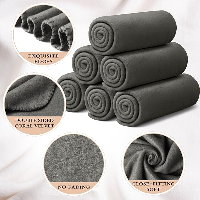 Buryeah 10 Pcs Fleece Blanket Bulk Soft Warm Fleece Blankets Cozy Lightweight Throw Blankets Plush Pet Throw Blanket for Home Bed Sofa Office Wedding Gifts Travel(50" X 70",Dark Gray)