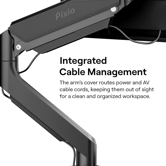 Pixio PS2S Ultrawide Heavy-Duty Premium Single Monitor Arm Stand Desk Mount - Fits up to 49 inches Monitors, Weights up to 39lbs Flat / 31lbs Curved, Compatible with VESA 75x75mm 100x100mm
