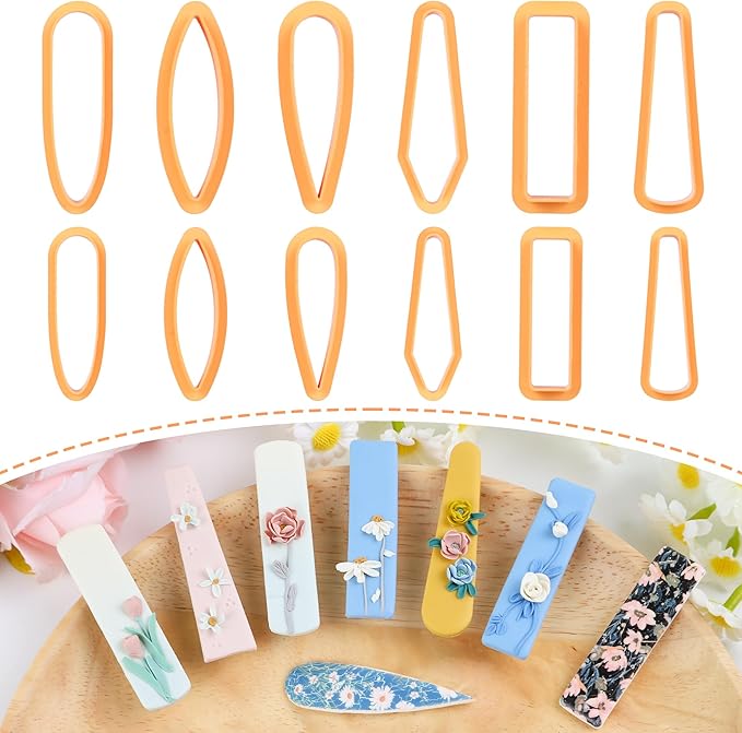 Puocaon Basic Polymer Clay Cutters - 12 Pcs Clay Cutters for Polymer Clay Jewelry, Hair Clip Clay Cutters, Polymer Clay Cutters for Girls Barrettes Jewelry Making, Long Oval Clay Jewelry Cutters