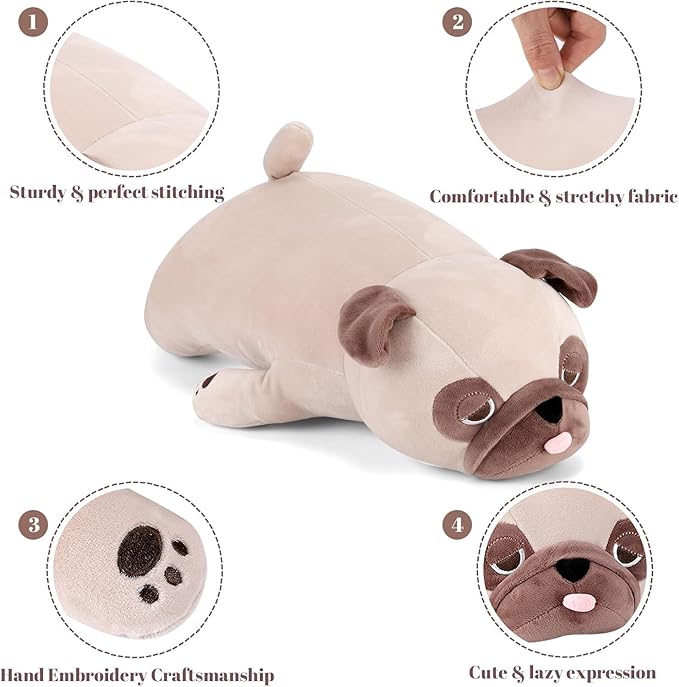 Pug Weighted Stuffed Animals - 21 Inch 3.5 Pounds Weighted Plushies Pug - Big Bulldog Plush Stuffed Animals Pillow - Cute Plush Toys Gifts for Kids & Adults