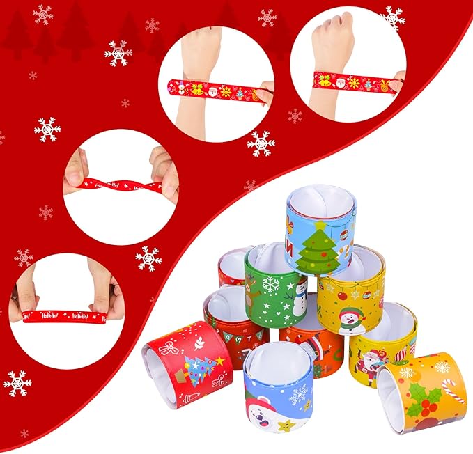 Garma 48Pcs Christmas Slap Bracelets and Silicone Bracelets for Kids, Xmas Bulk Slap Wristbands Rubber Bracelets Set for Christmas Birthday Party Favors Supplies New Year Stocking Stuffers Gifts
