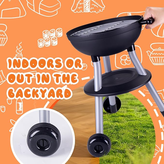 Kimiangel 47 PCS Kids Grill Playset, Interactive Kitchen Toy BBQ Grill Set with Sound & Light, Pretend Play Toy Outdoor Barbecue Cooking Kitchen Game Set Gift for Kids Boys Girls Ages 3+ Red