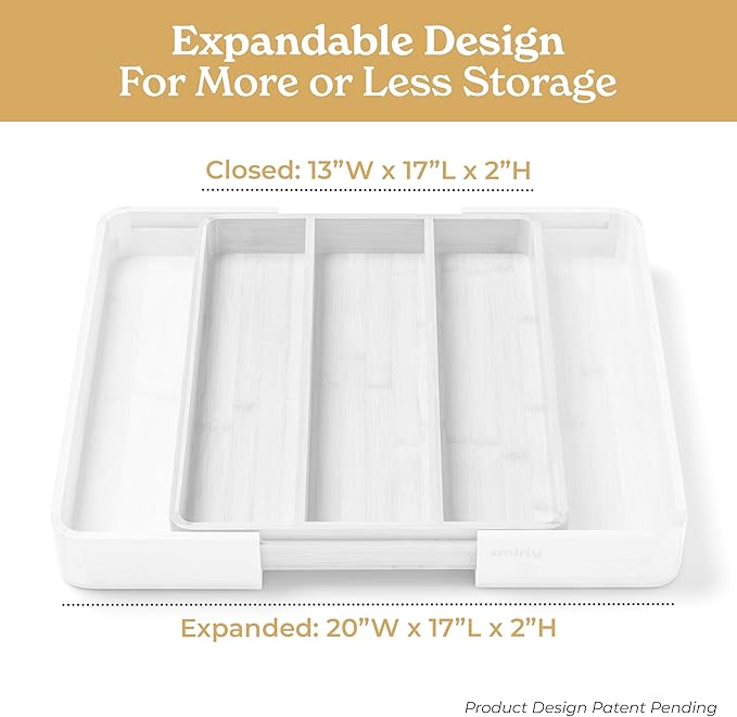 SMIRLY Silverware Drawer Organizer – Bamboo Kitchen Drawer Organizer, Adjustable Utensil Holder and Cutlery Tray, Drawer Dividers for Flatware and Kitchen Utensils