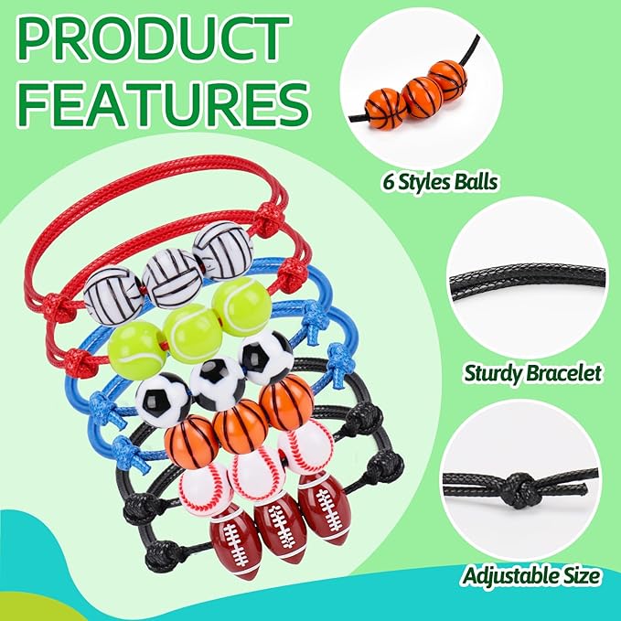 28 PCS Valentines Day Cards for Kids Adjustable Ball Charm Bracelets Toys Sports Valentines Party Favor Preschool Boys Ages 3-8 Classroom Exchange Valentine Day Gifts Football Basketball Bulk Prizes