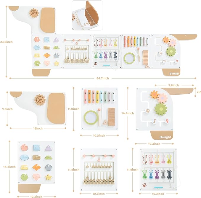 Beright Dog Activity Wall Busy Board Panels, Montessori Sensory Toys, Toddler Learning Activity Center, Perfect for Toddler Playroom & Children's Daycare, White