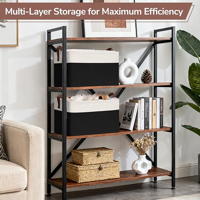 CHICVITA 4 Pack Large Storage Baskets for Shelves, Collapsible Fabric Storage Bins with Metal Frame Handles, Decorative Closet Organizers Bins for Toys, 16.8" x 11" x 9.8", Black & White