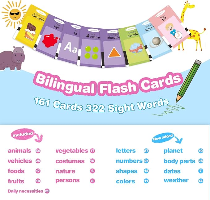 Spanish Flash Cards for Kids,Bilingual Flash Cards for Toddler/Beginning - ABC,Numbers,Colors,Shapes,Español/English Talking for Preschool,Kindergarten,Ages 2+