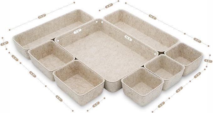 Welaxy Desk Drawer Organizer Tray, 8-Piece Beige Office Storage, Nordic Minimalist Lifestyle (Oatmeal)