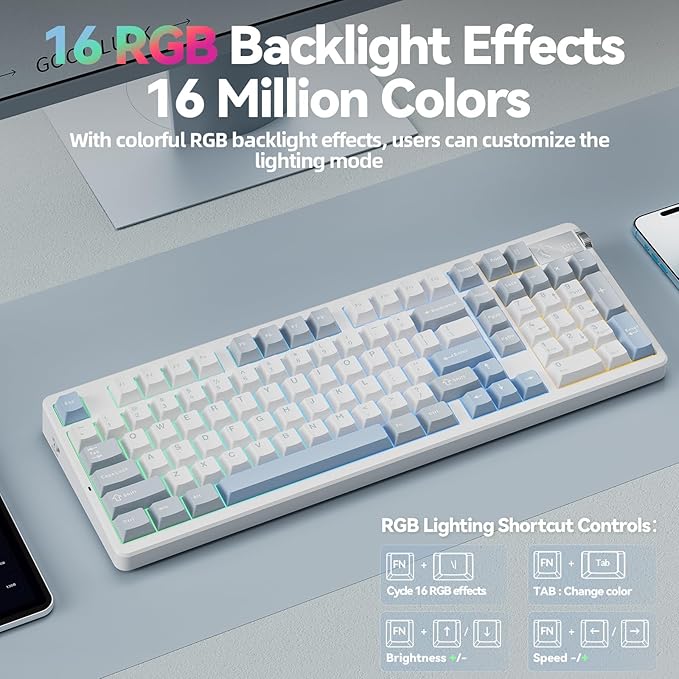 LEOBOG A98-96% Mechanical Keyboard Wireless, Tri-Mode BT5.0/2.4GHz/USB-C, Creamy Keyboard with Number Pad, Gasket Structure Hot Swappable, Custom Gaming Keyboard RGB Backlit with Knob for PC