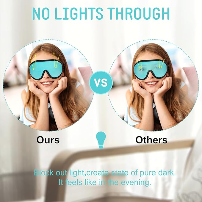 2 Pieces 3D Sleep Mask for Kids Memory Foam Contoured Eye Mask, Travel Sleep Eye Cover with Adjustable Strap, 3D Blindfolds(Black and Green)