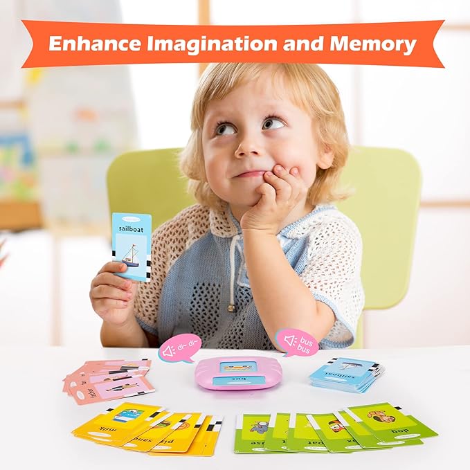 Talking Flash Cards with 224 Sight Words, Montessori Educational Learning Interactive Toddler Toys, Speech Therapy and Autism Sensory Toys, Pink
