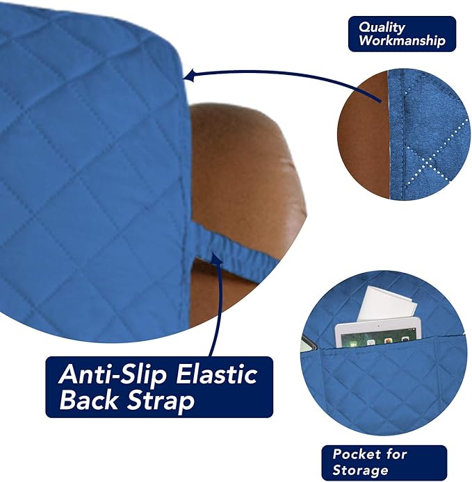 PureFit Reversible Quilted Sofa Cover, Water Resistant Slipcover Furniture Protector, Washable Couch Cover with Non Slip and Elastic Straps for Kids, Dogs, Pets (Oversized Recliner, Blue/Ivory)