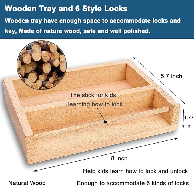Montessori Lock and Key Toy Set for Toddlers, Montessori Educational STEM Lock Toys Matching Games Lock Set with Wooden Tray for 3 4 5 Year Old Kids