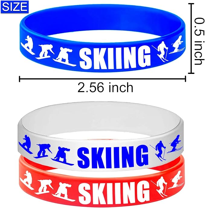 24PCS Skiing Themed Rubber Bracelets Sport Slicone Wristbands Snowboard/Skier Party Supplies Birthday Baby Shower Party Favors