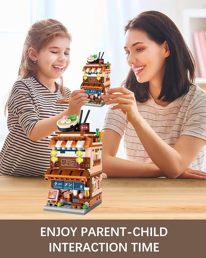 Japanese City Street View Ramen Shop, MOC Creative Building Blocks House Set, Simulation Architecture Construction Toy, Gifts Idea for Kids Adults (Mini Blocks 412 pcs)