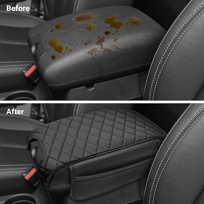 DWKJMYCP Center Console Armrest Cover Compatible with 2011-2017 Jeep Wrangler JK Accessories Black Leather Arm Rest Lid Protector with Storage Pockets