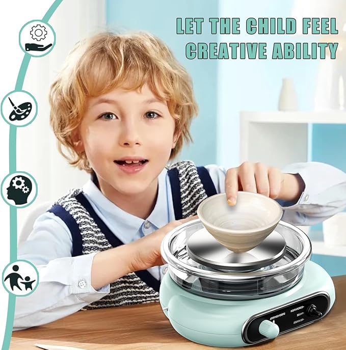BIYQFCR Mini Pottery Wheel - 4.7Inch Rotating Electric Pottery Wheel, Pottery Wheel for Adults,Comes with 8Plastic Tools and 6Clay Sets,Suitable for Kids,Teenagers and Adults Beginners Craft Clay Kit