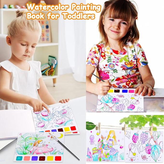 BAOXUE Water Coloring Books for Kids Ages 3 4 5 6 7 8,Pocket Watercolor Painting Book for Toddlers,Arts and Crafts for Boys Girls,Paint with Water Colors Book Kit,Kids Travel Art Set Ages 2-4