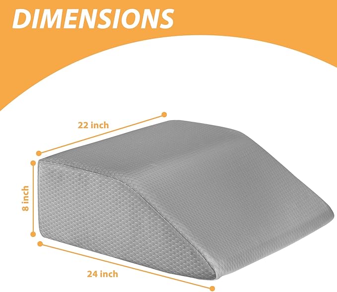 Bedluxe Leg Elevation Pillows, Leg Pillows for Sleeping, Cooling Gel Memory Foam Top, Wedge Pillow for Legs, Leg Wedges for Circulation, Swelling, After Surgery - Removable Cover (8 Inch, Grey)