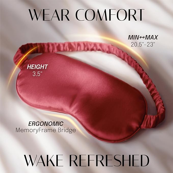 OLESILK Silk Sleep Mask Eye Mask Blindfold with Double Layer Silk Filling and Elastic Strap for Full Night's Sleep, Travel and Nap, Soft Eye Cover Eyeshade with Luxury Bag and Ear Plugs, Red