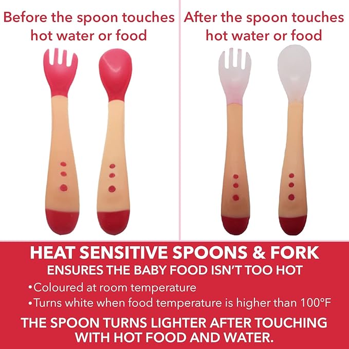 4 piece set of silicone spoon/fork and heat sensitive Baby Utensils Self Feeding Chewable Toddler Training