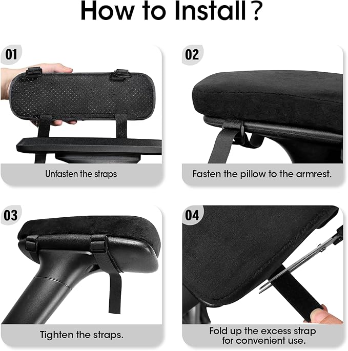 ZNCMRR 2 Pack Office Chair Armrest Pads Covers with Memory Foam Elbow Pillow for Forearm Pressure Relief, Black Arm Rest Covers for Office Chairs, Wheelchair, Comfy Gaming Chair(Black)